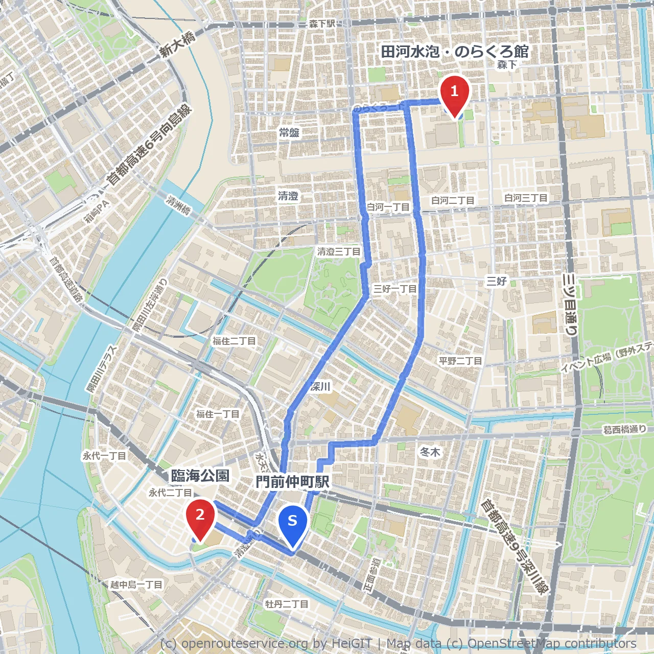のらくろの世界と海風感じる臨海散歩道 のコースマップ
