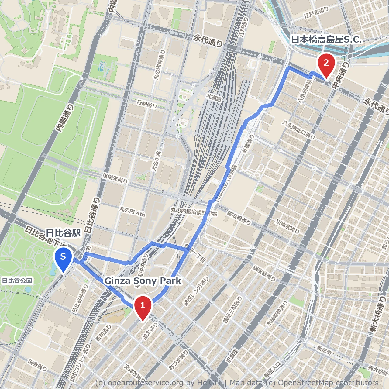 日比谷から日本橋へ 魅力あふれる都市散策コース のコースマップ