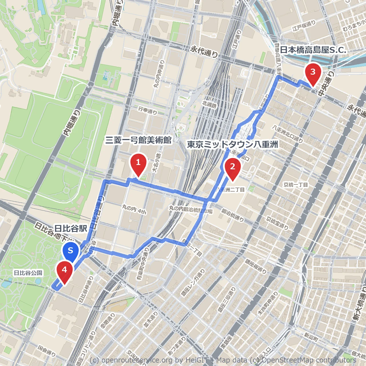歴史とモダンが交差する八重洲散策路 のコースマップ