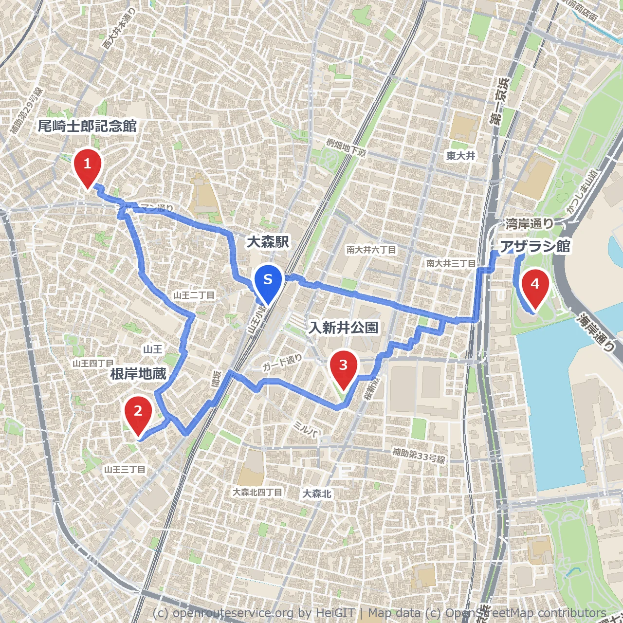 大森の歴史と自然を感じる静かな街歩き のコースマップ