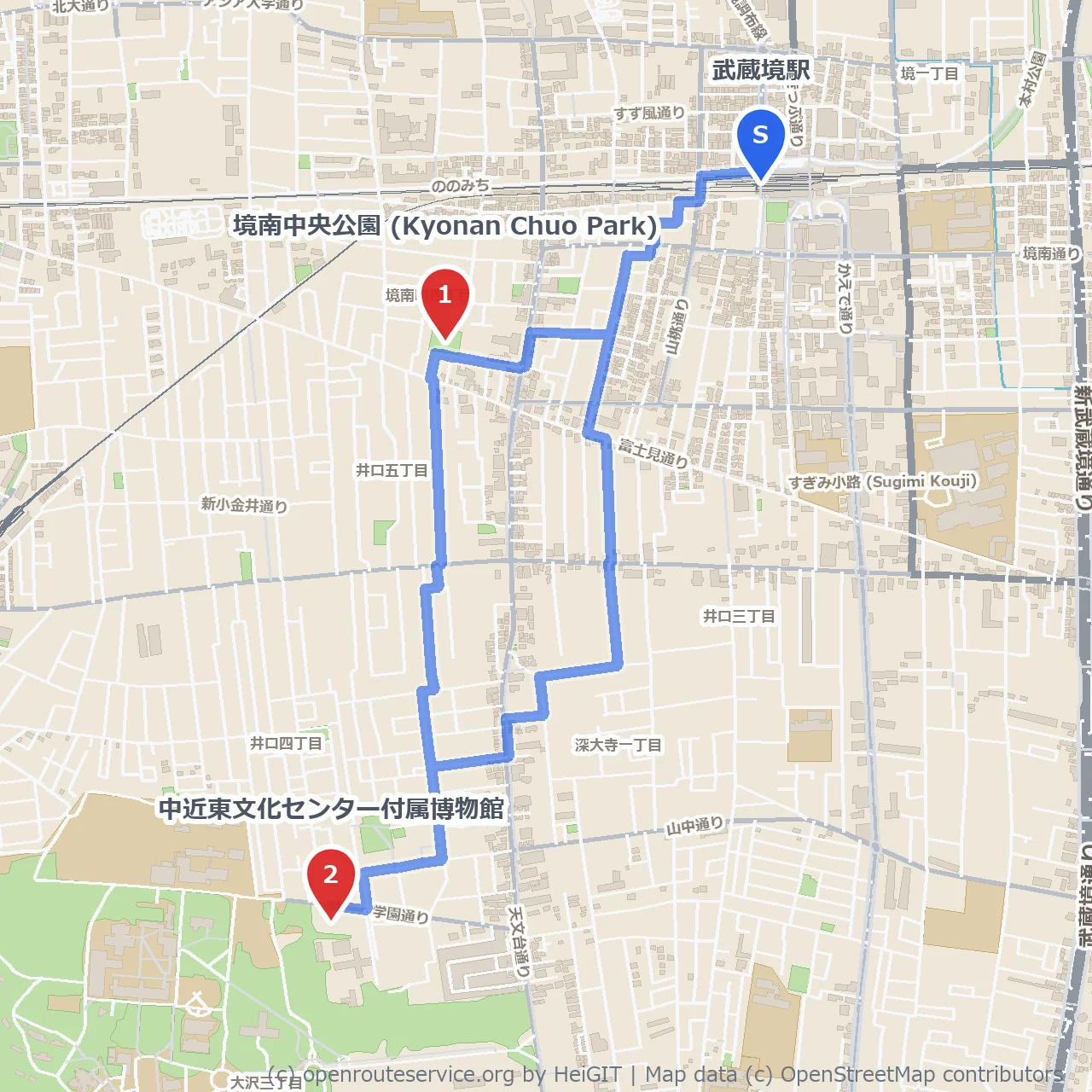武蔵境の緑と文化が織りなす静かな散歩道 のコースマップ