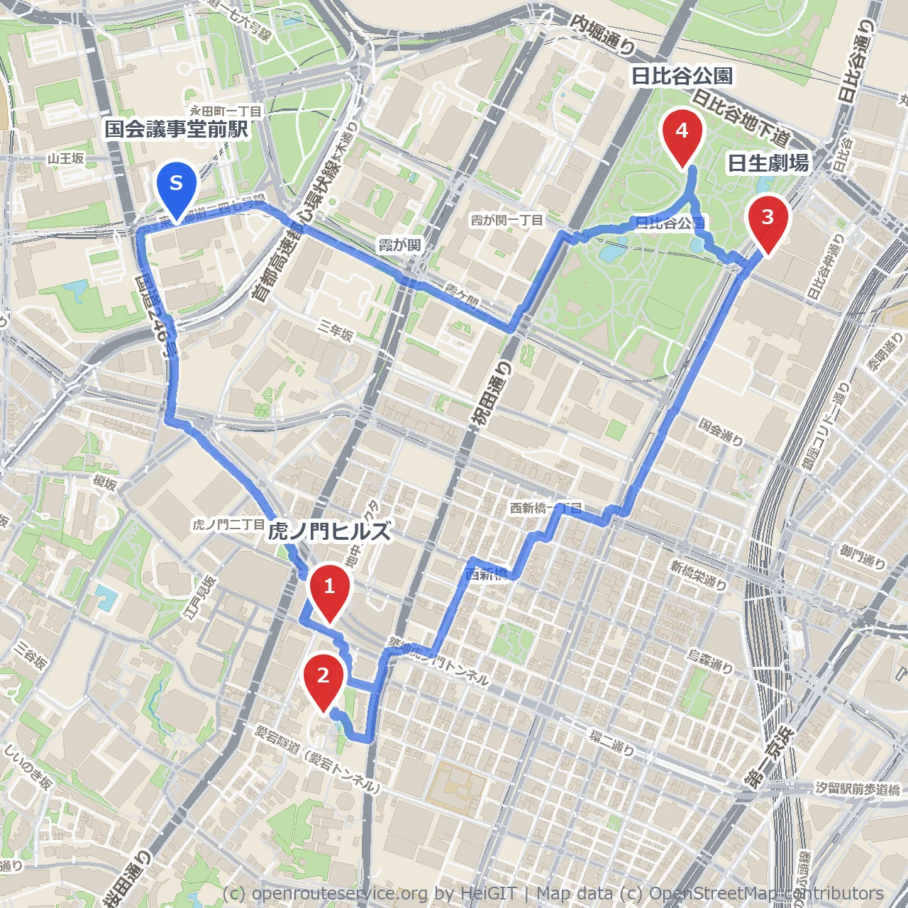 歴史と近代が交差する虎ノ門から日比谷の散歩道 のコースマップ