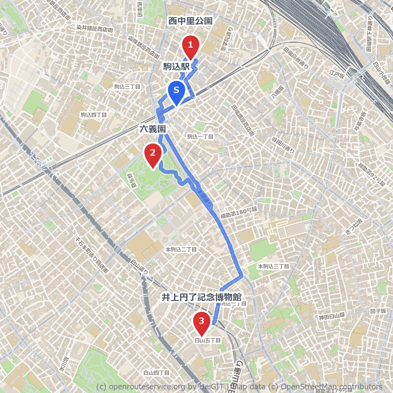 駒込の静寂を巡る和の散歩路 のコースマップ