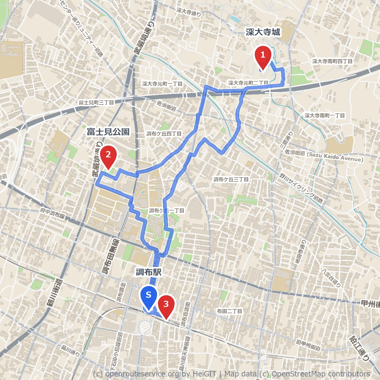 調布の歴史と自然を味わう穏やかな散歩道 のコースマップ