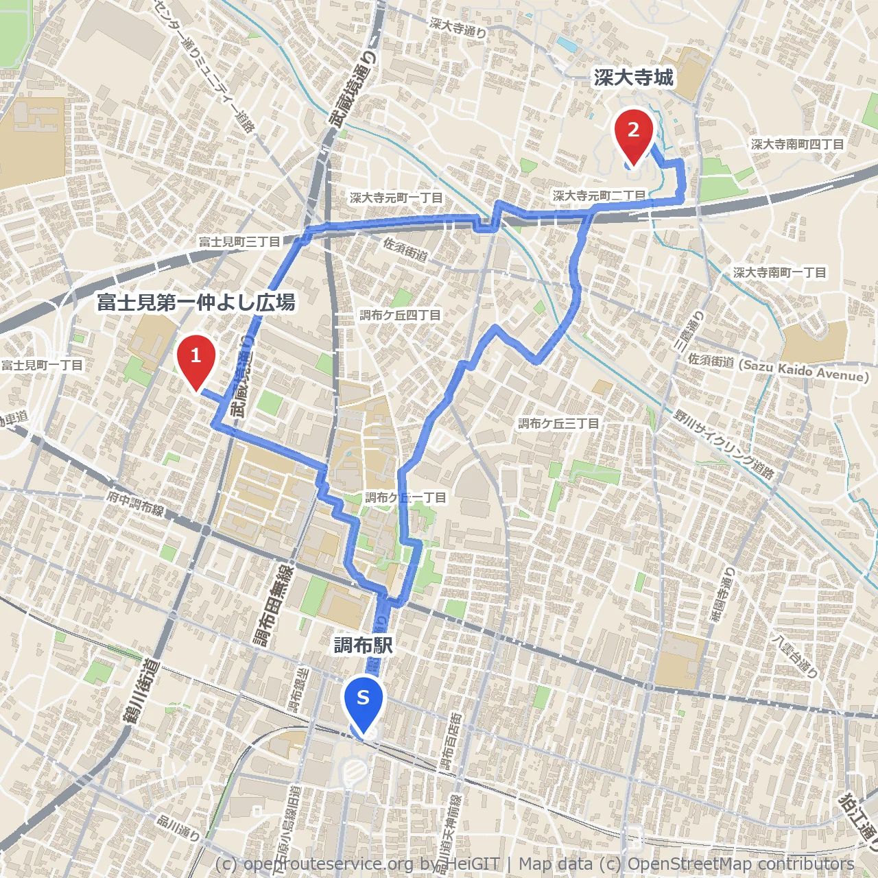 調布の歴史と緑を巡る穏やかな散策路 のコースマップ