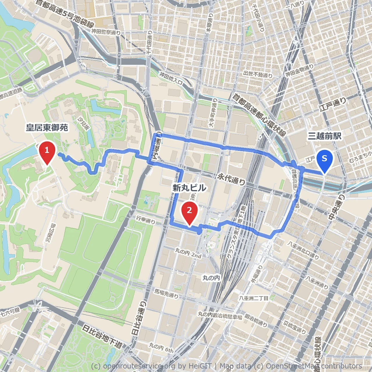歴史と現代が溶け合う三越前からの小散歩道 のコースマップ