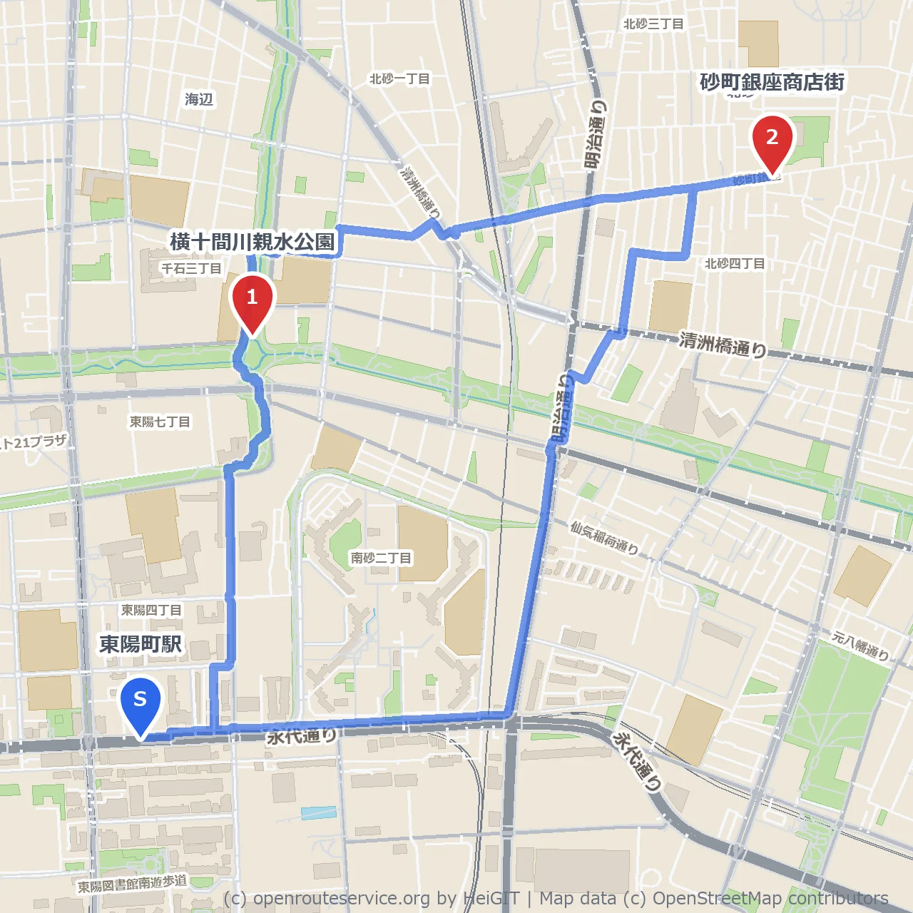 東陽町から巡る水辺の風景と東京都現代美術館 のコースマップ
