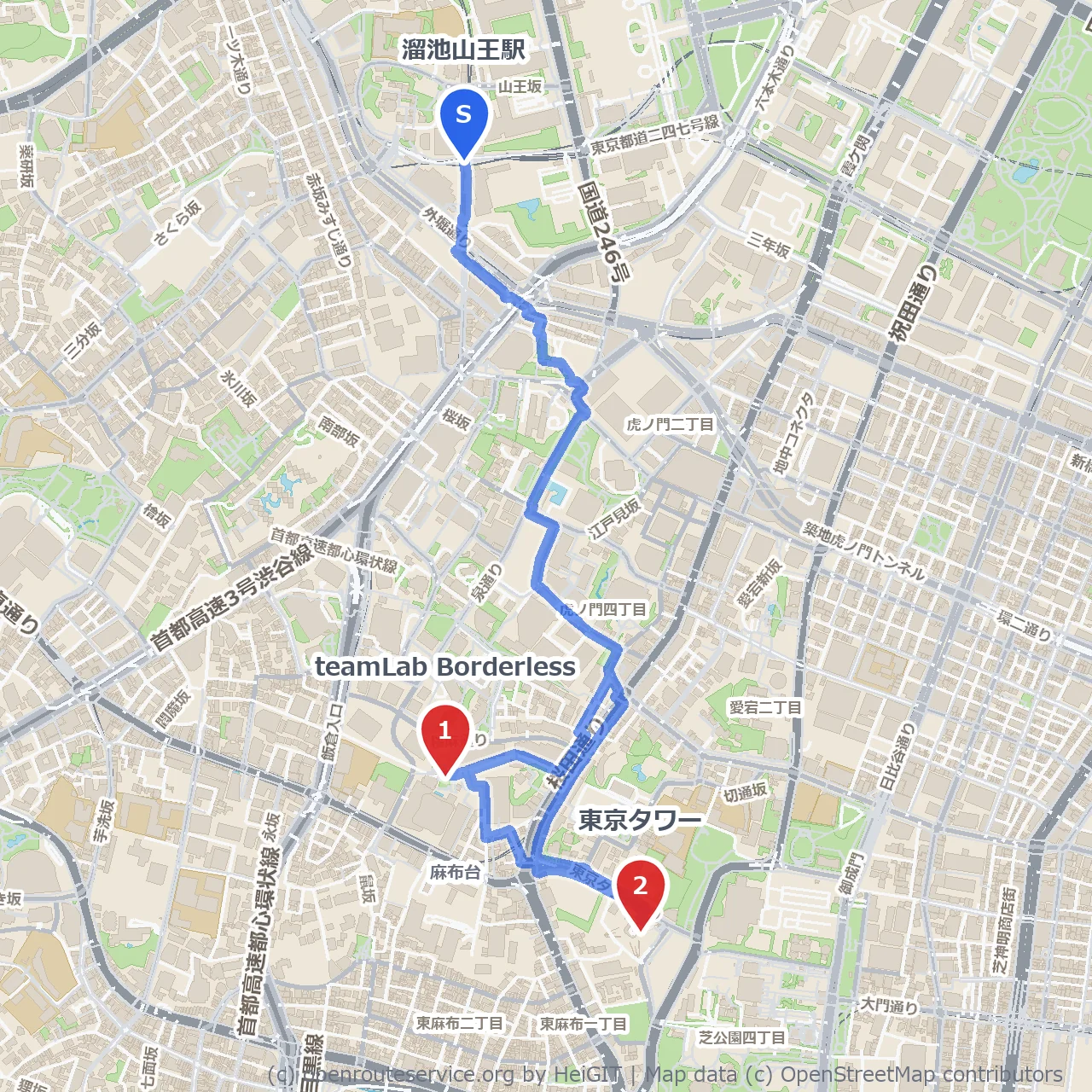 デジタルアートと東京タワーの贅沢散歩路 のコースマップ