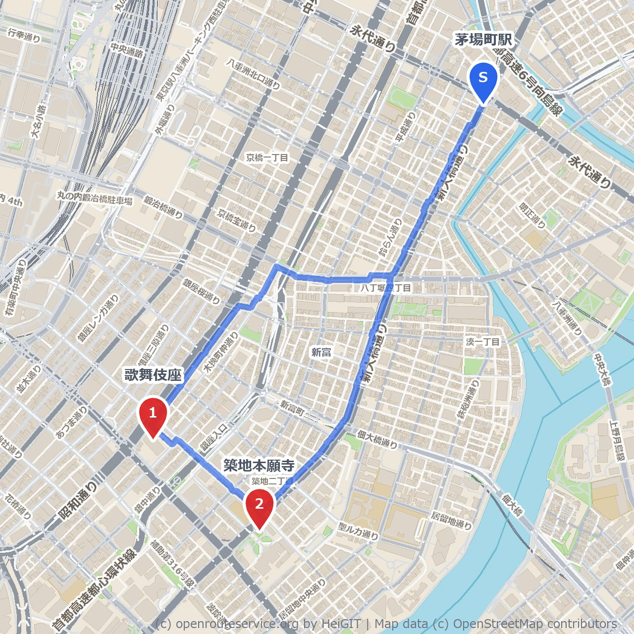 江戸の伝統とモダンが交差する茅場町散策路 のコースマップ