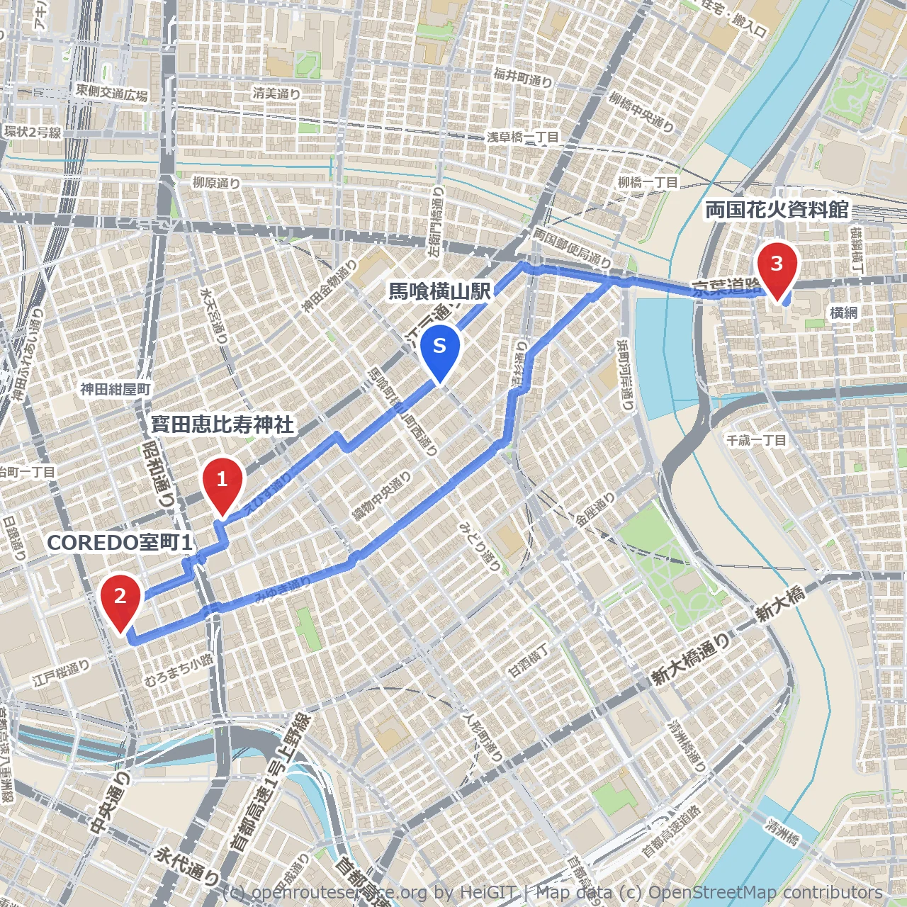 歴史と現代が響き合う馬喰横山の街歩き のコースマップ