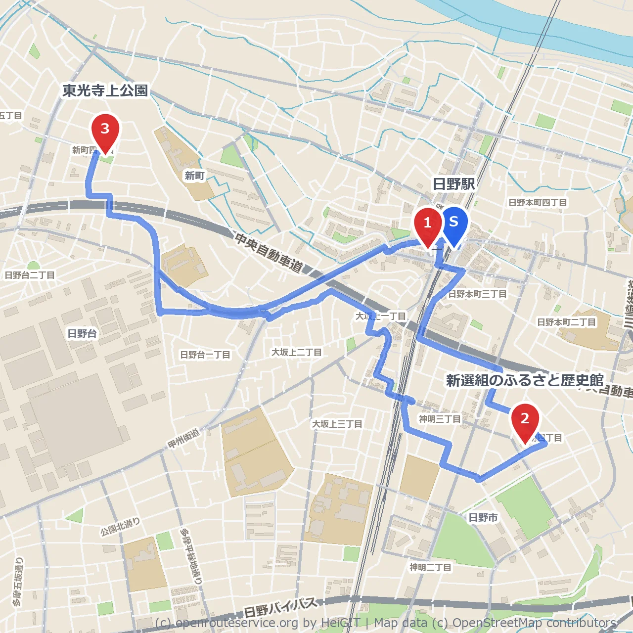 新選組ゆかりの地と緑豊かな東光寺上公園散歩 のコースマップ