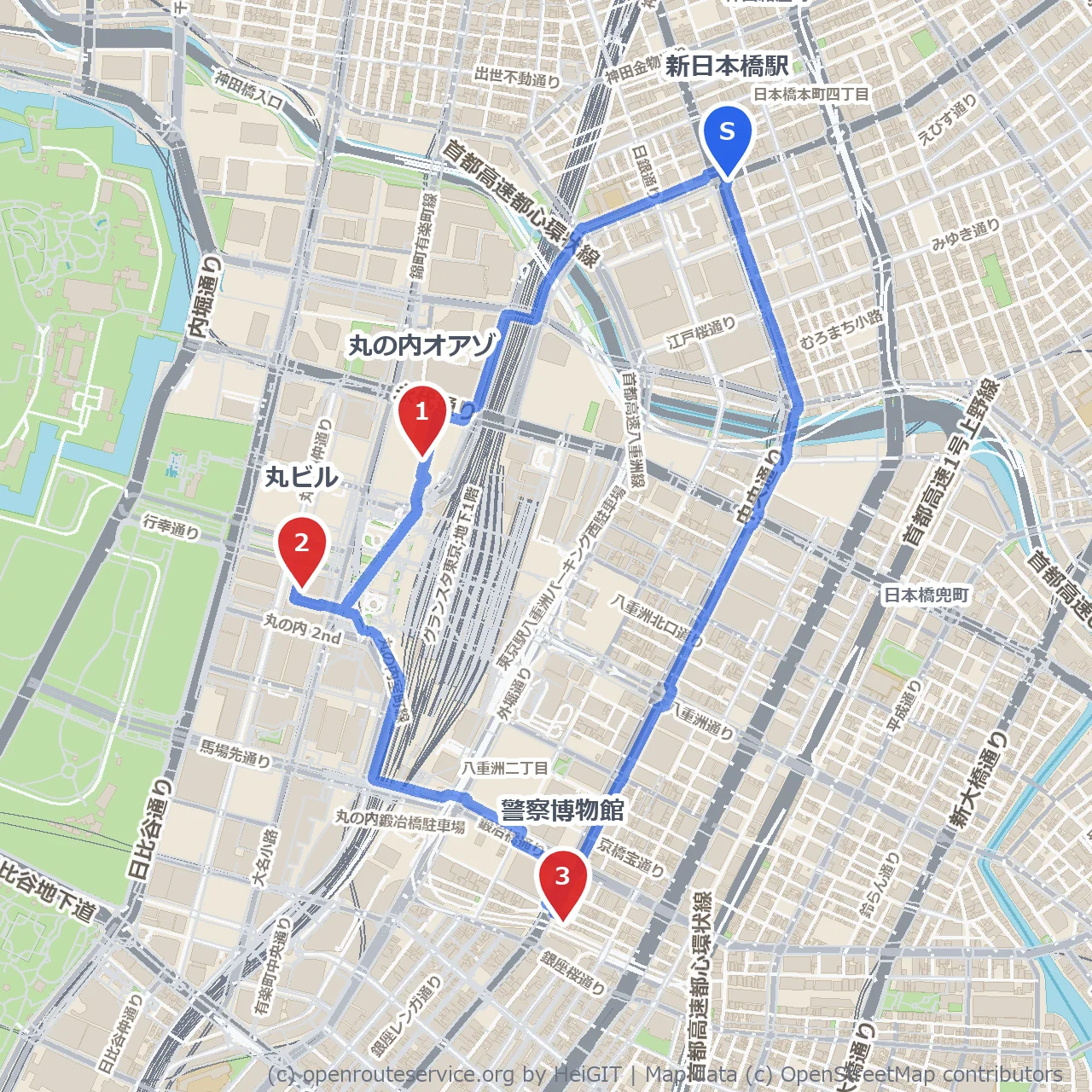 丸の内オアゾと丸ビルを巡る都会の散歩道 のコースマップ
