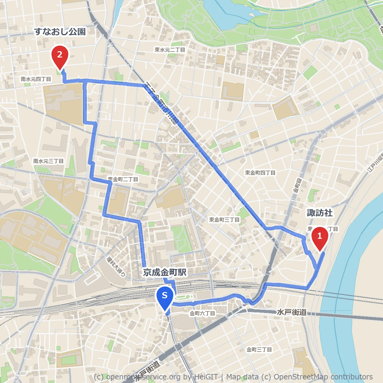 諏訪社参拝とすなおし公園の自然散歩道 のコースマップ