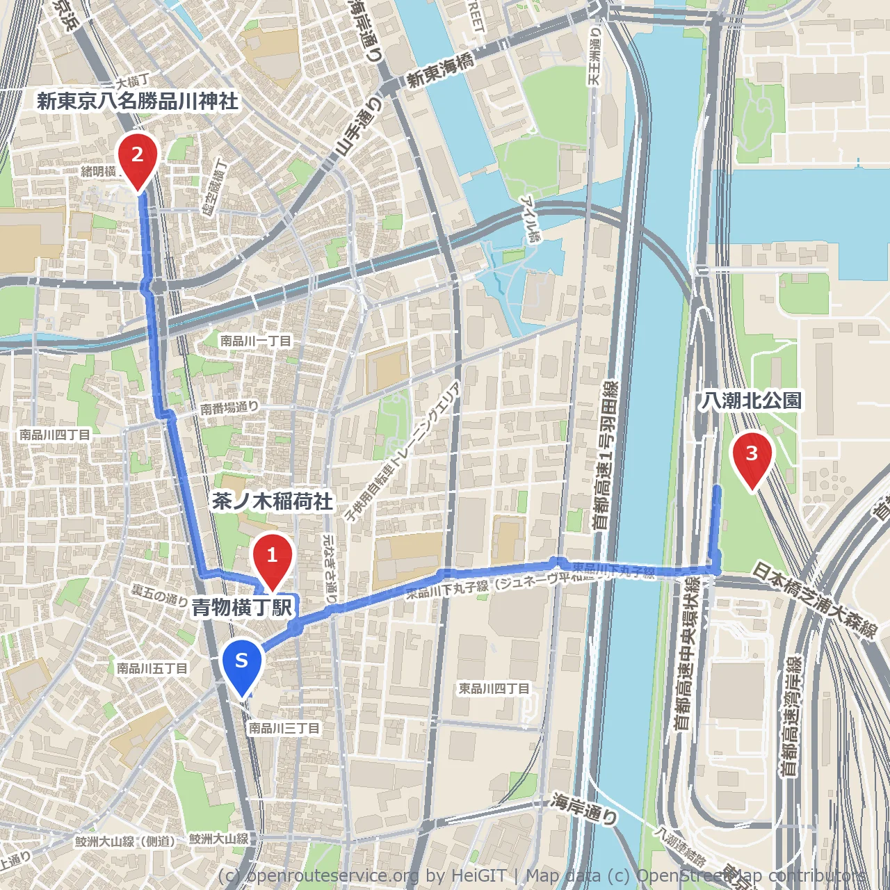 茶ノ木稲荷社と八潮北公園を巡る歴史と緑の散歩道 のコースマップ