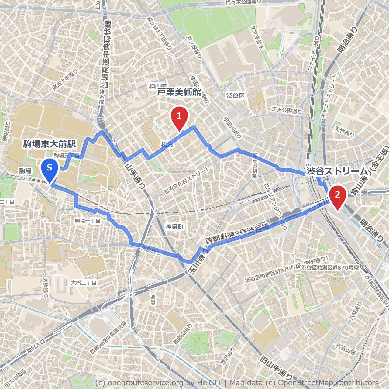 戸栗美術館から渋谷ストリームの静謐散歩 のコースマップ