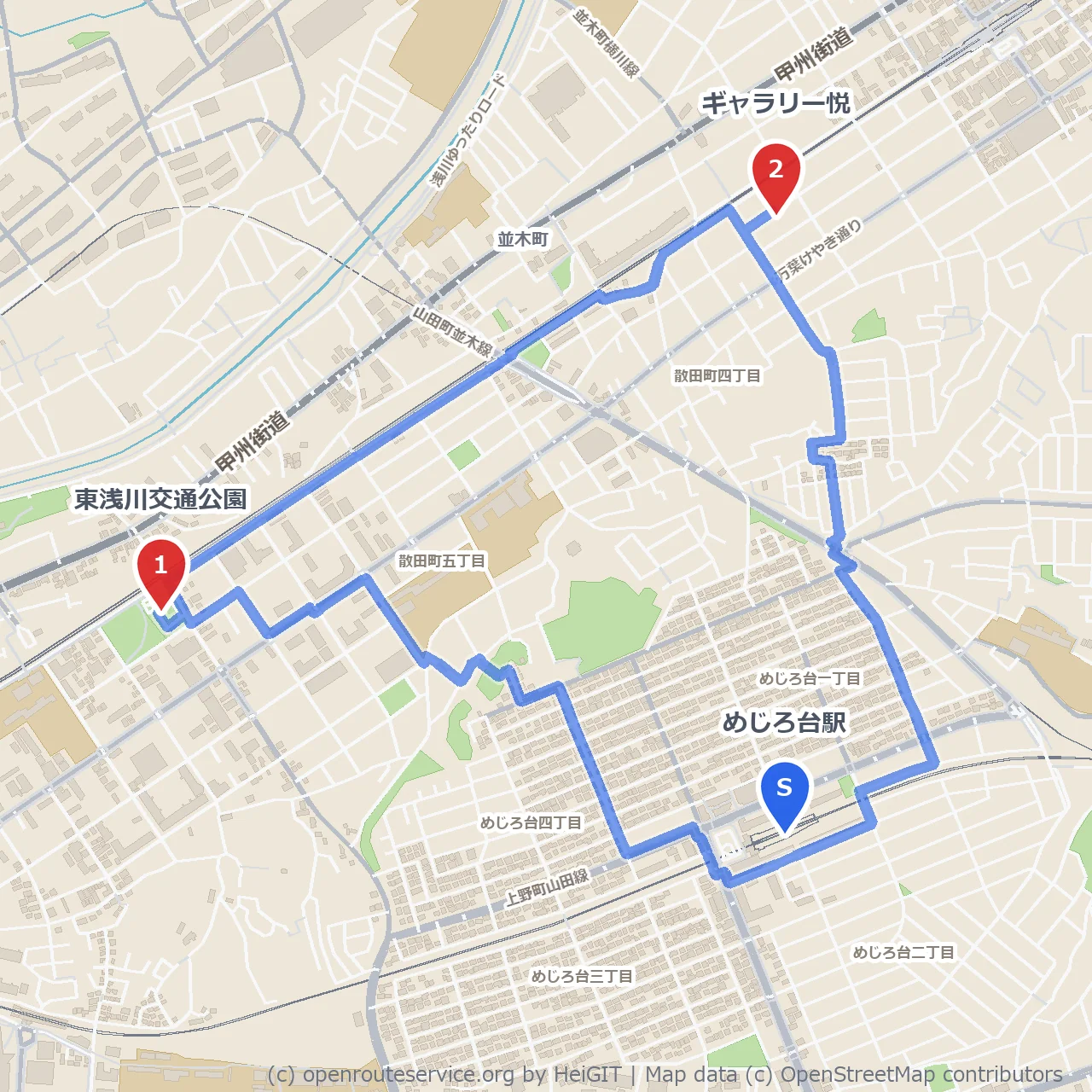 東浅川交通公園からギャラリー悦への静かな散策路 のコースマップ