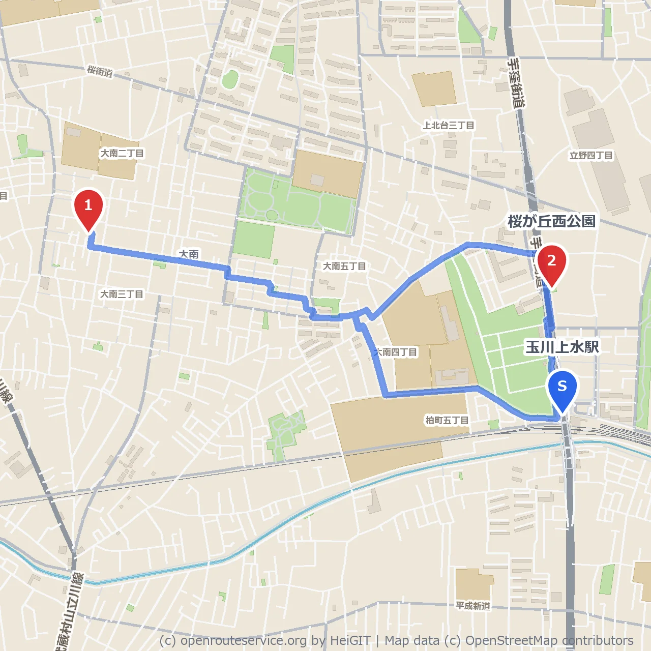 武蔵村山歴史資料館と桜が丘公園散策コース のコースマップ