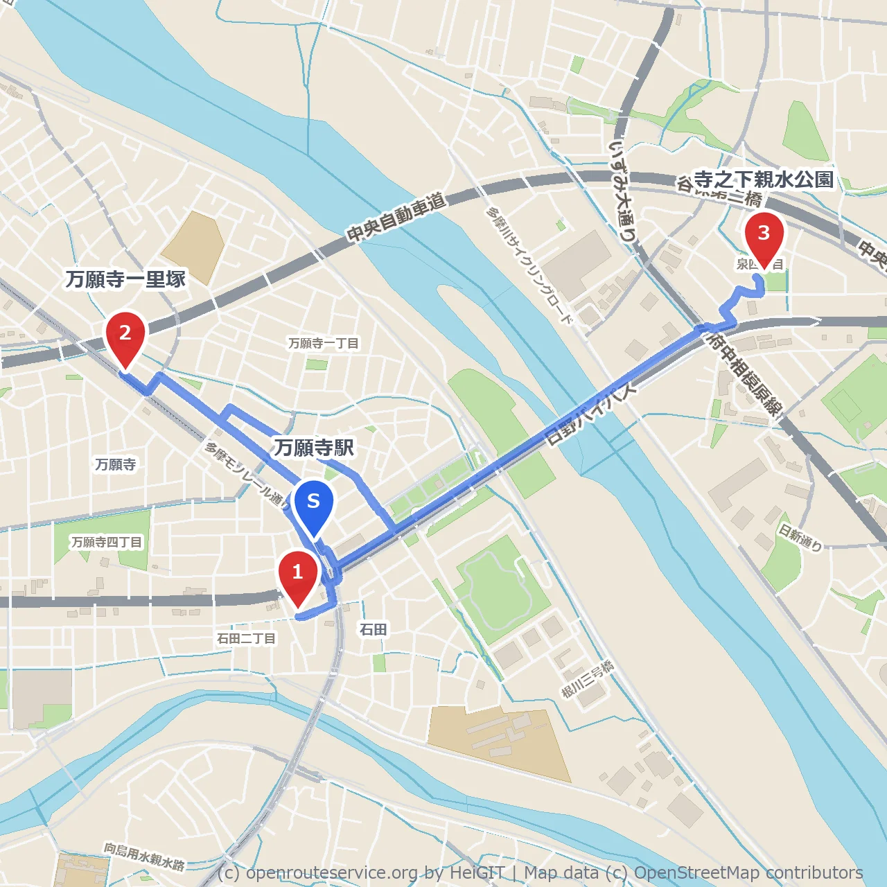 土方歳三資料館と万願寺一里塚を訪ねる歴史と水辺の道 のコースマップ