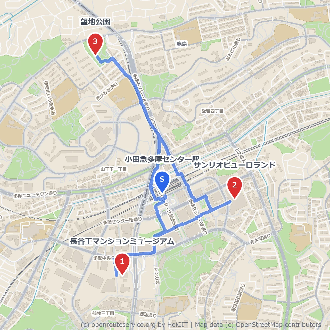 長谷工ミュージアムと望地公園を巡る多摩センター散歩 のコースマップ