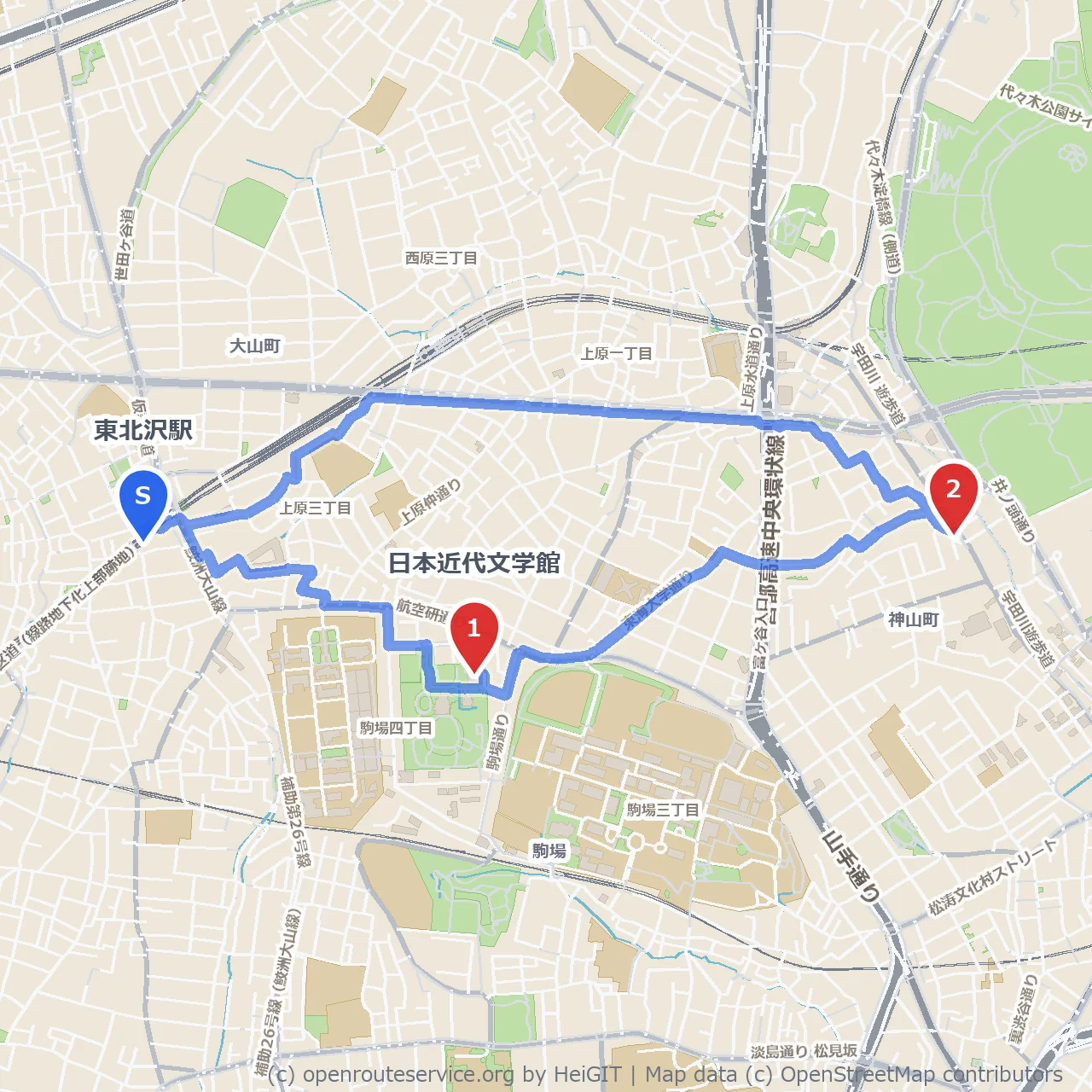 日本近代文学館と人気カフェを訪ねて のコースマップ