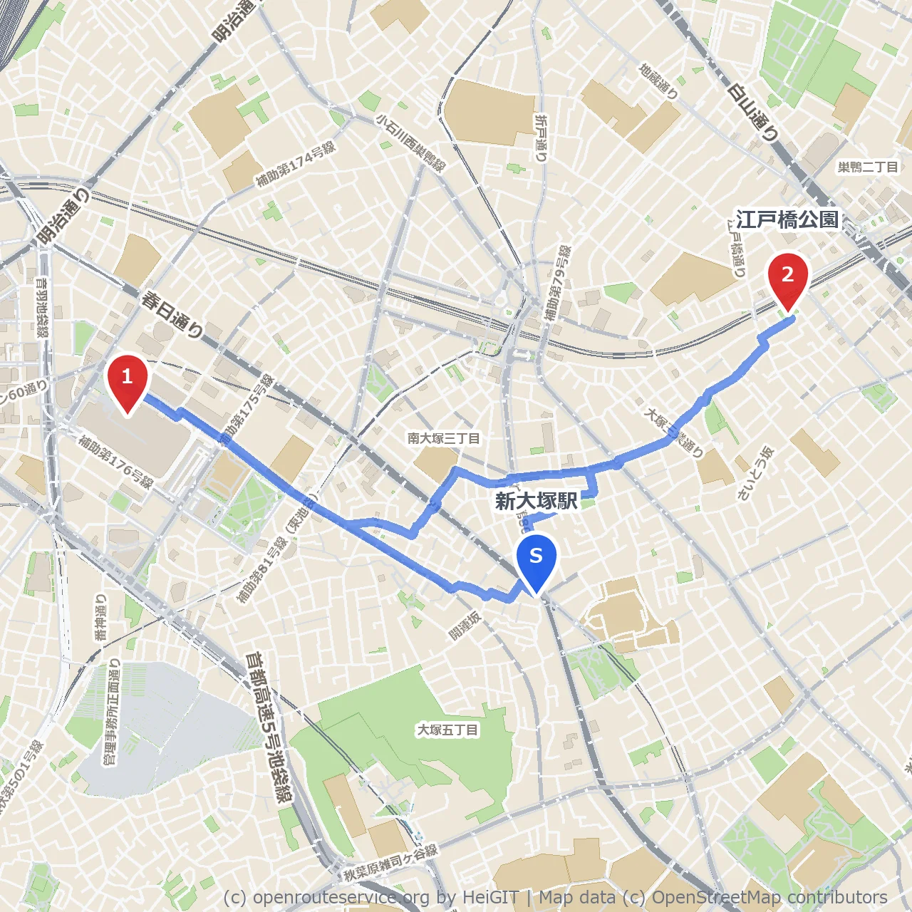 サンシャイン60から江戸橋公園へ癒しの散策 のコースマップ