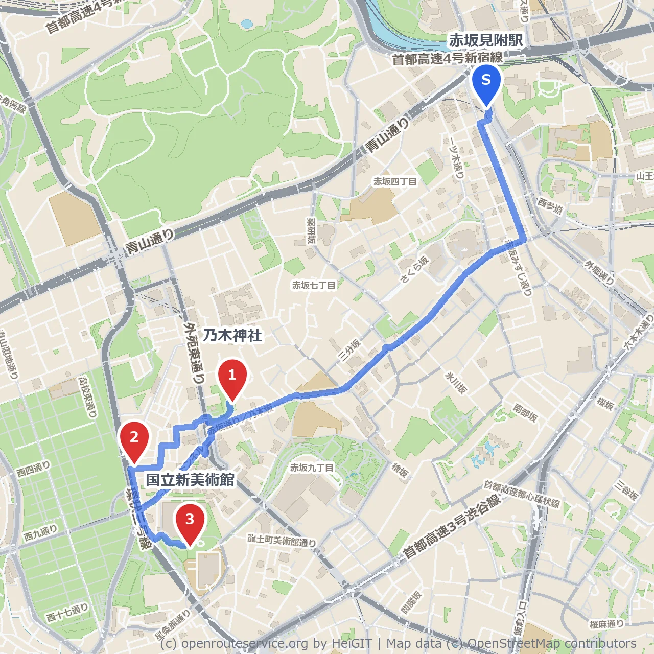 乃木神社と青山の美術館・カフェ散策路 のコースマップ