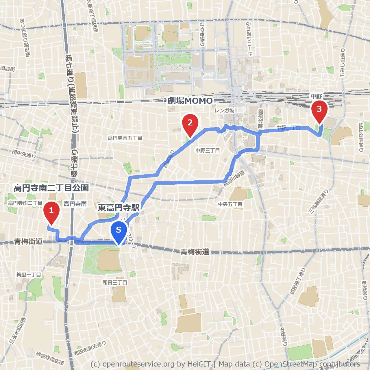 劇場MOMOとC-11蒸気機関車をめぐる散歩 のコースマップ