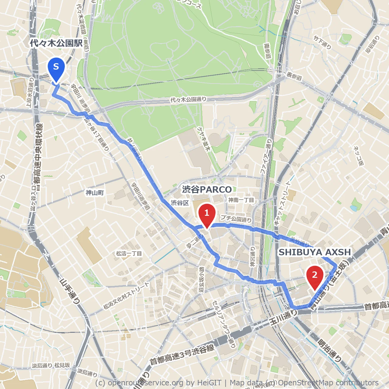 渋谷PARCOからSHIBUYA AXSHへの文化探索 のコースマップ