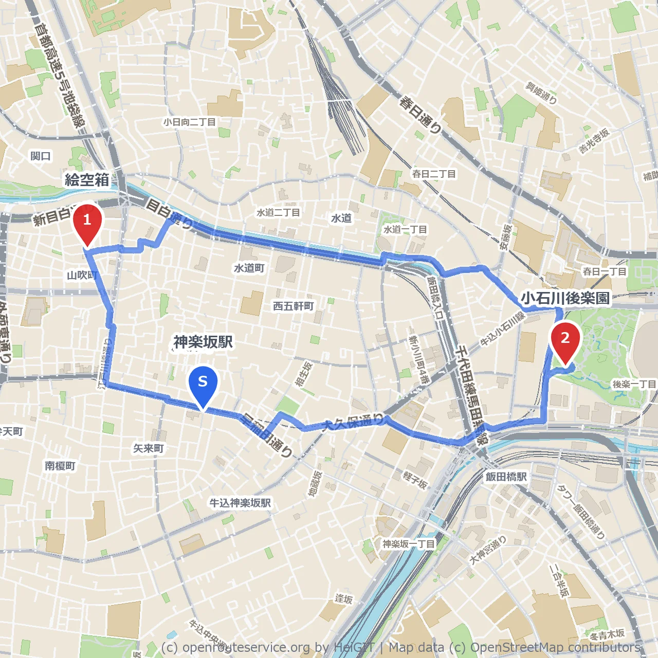 絵空箱から小石川後楽園へ癒やしの散策路 のコースマップ