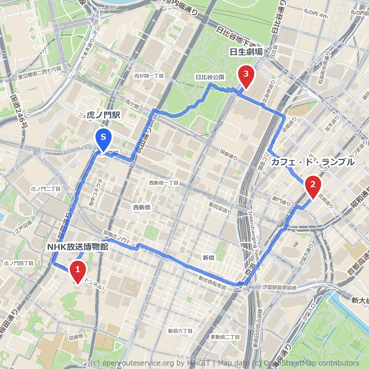 NHK博物館とカフェドランブルで味わう街歩き のコースマップ