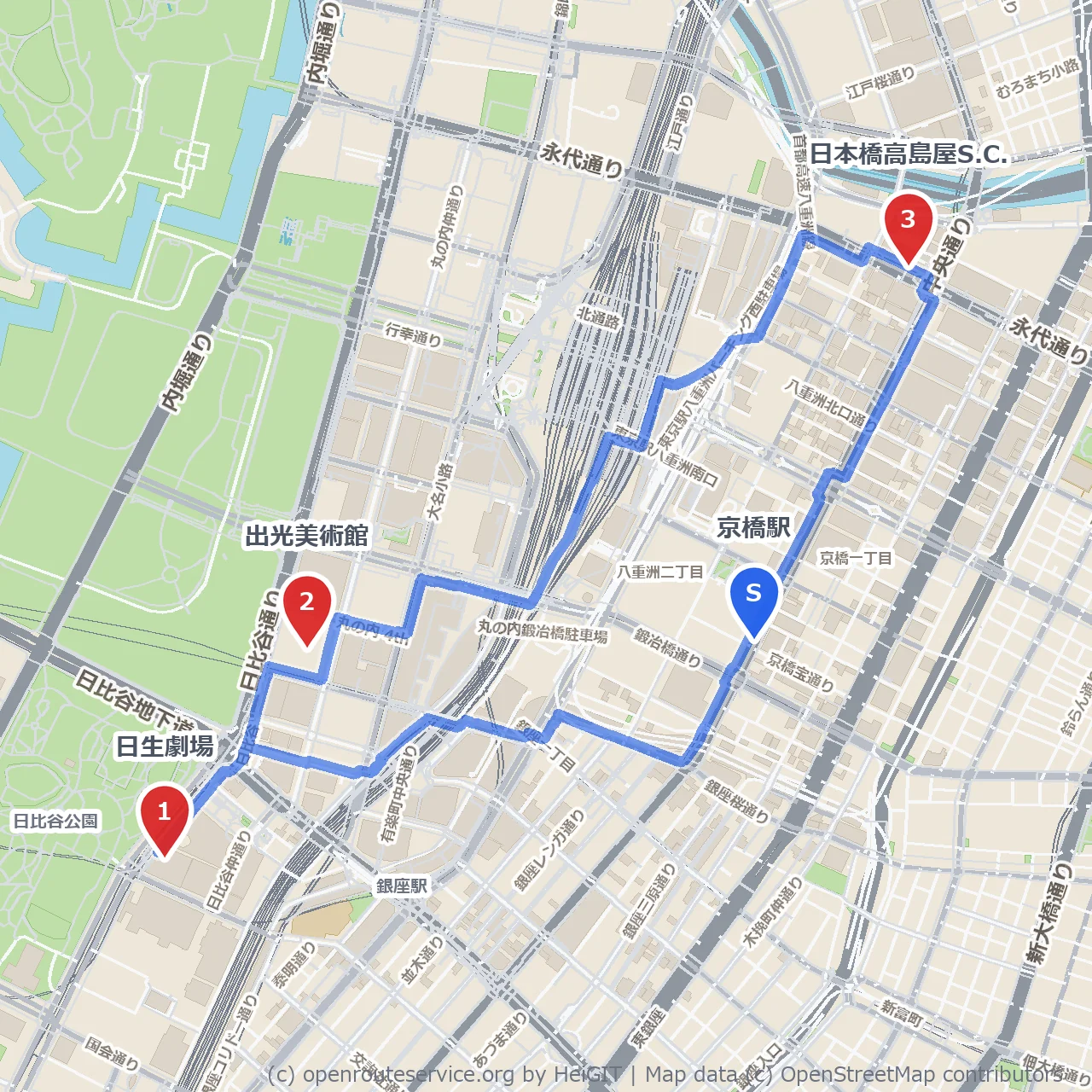 日生劇場と出光美術館を巡る日本橋散歩 のコースマップ