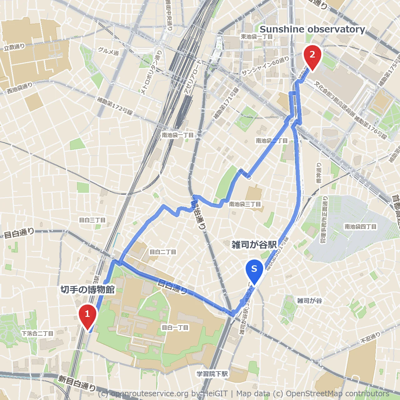切手の博物館から眺めるサンシャイン展望台の景色 のコースマップ