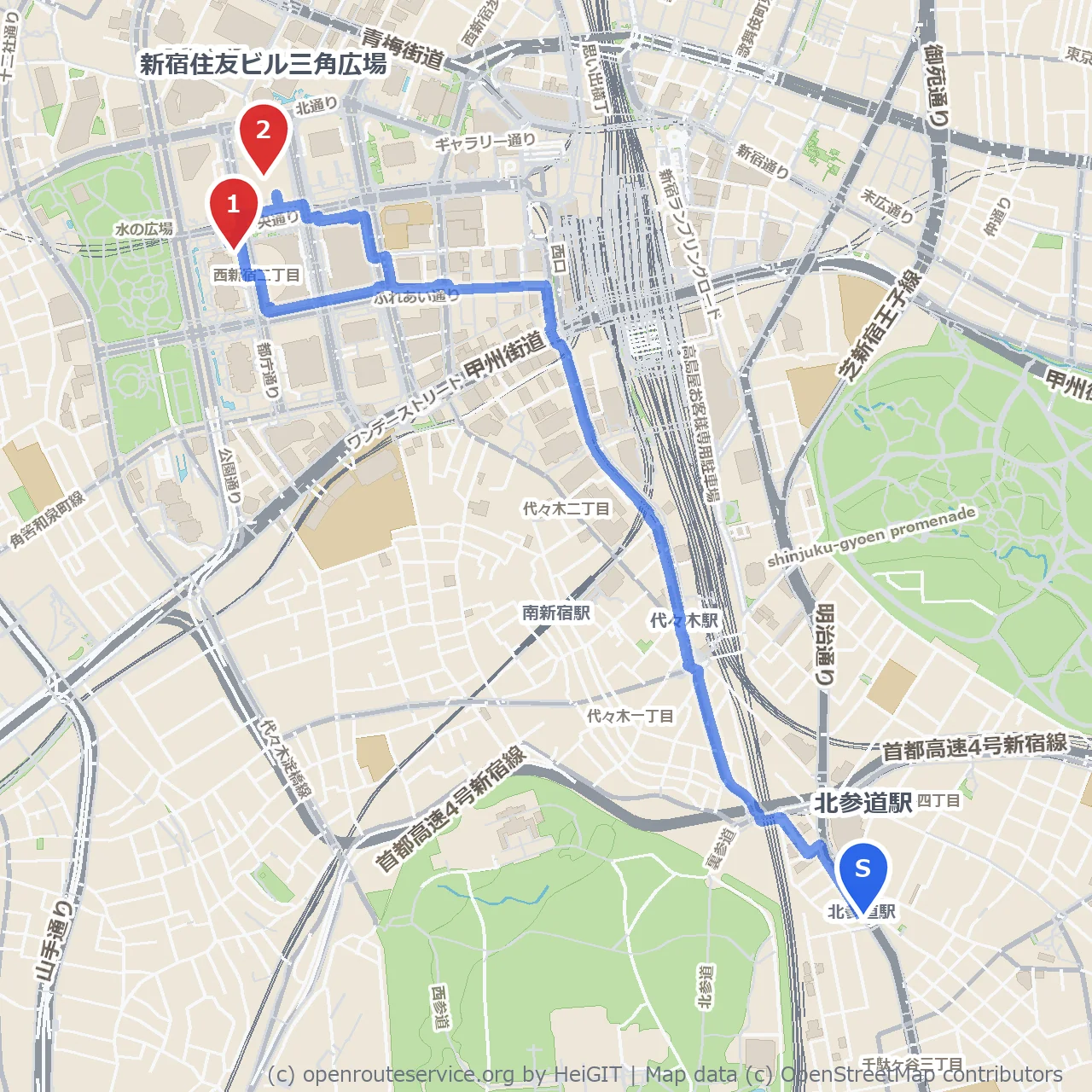 東京都庁展望室で新宿の景色を楽しむウォーキング のコースマップ