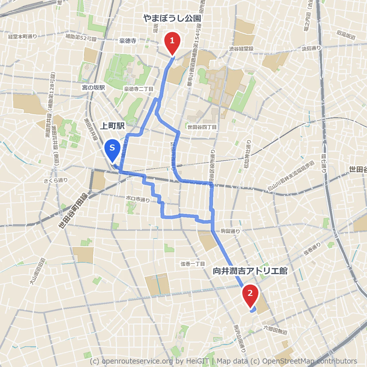 やまぼうし公園と向井潤吉アトリエ館をめぐるゆったり散歩道 のコースマップ
