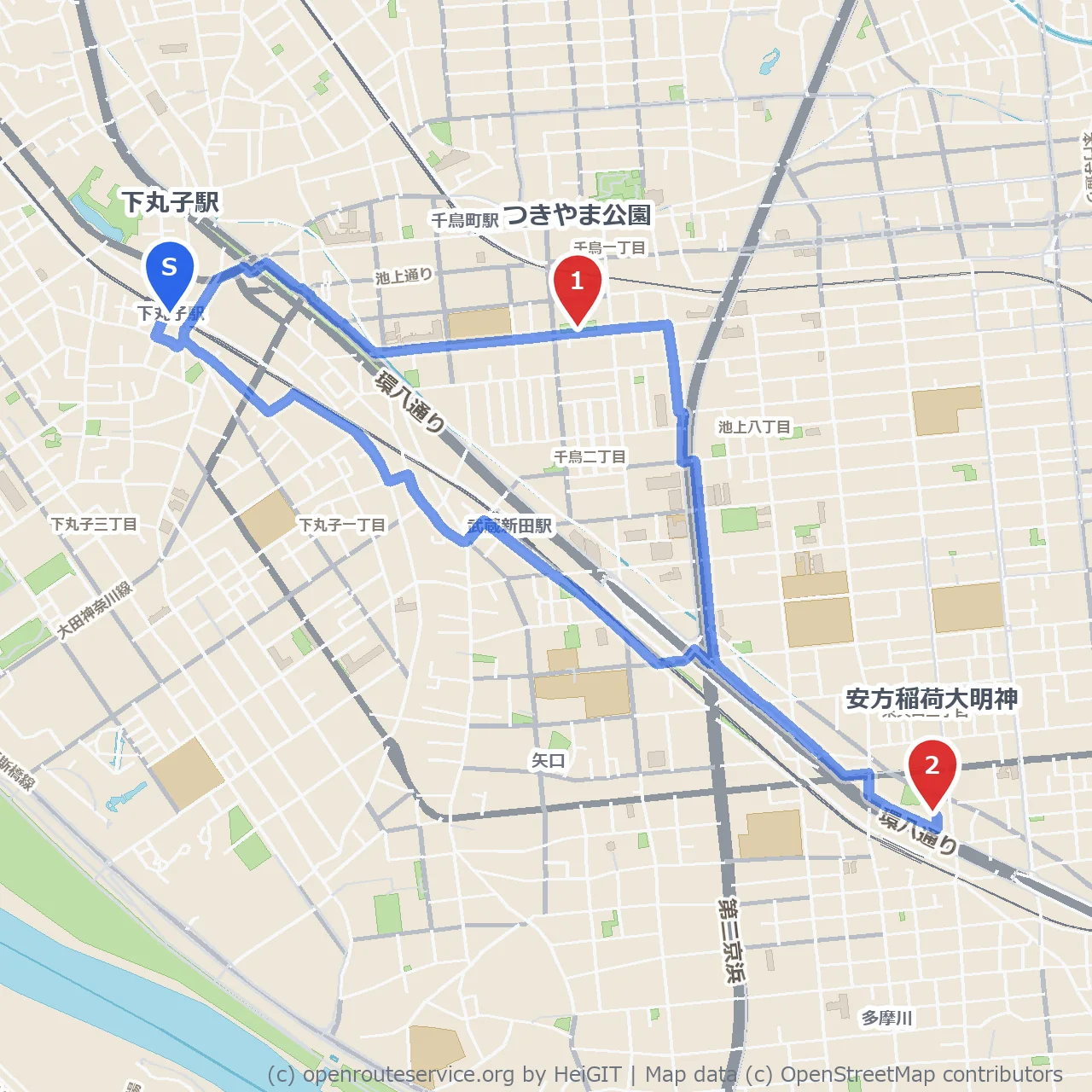 つきやま公園から安方稲荷大明神までの自然散歩道 のコースマップ
