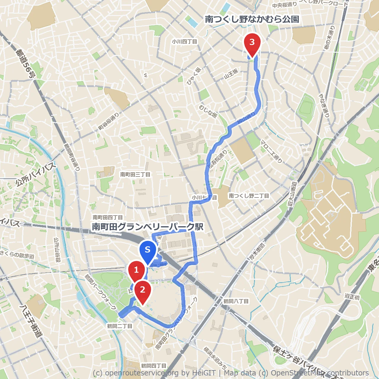 スヌーピーミュージアムから庭園と公園を巡る散策路 のコースマップ
