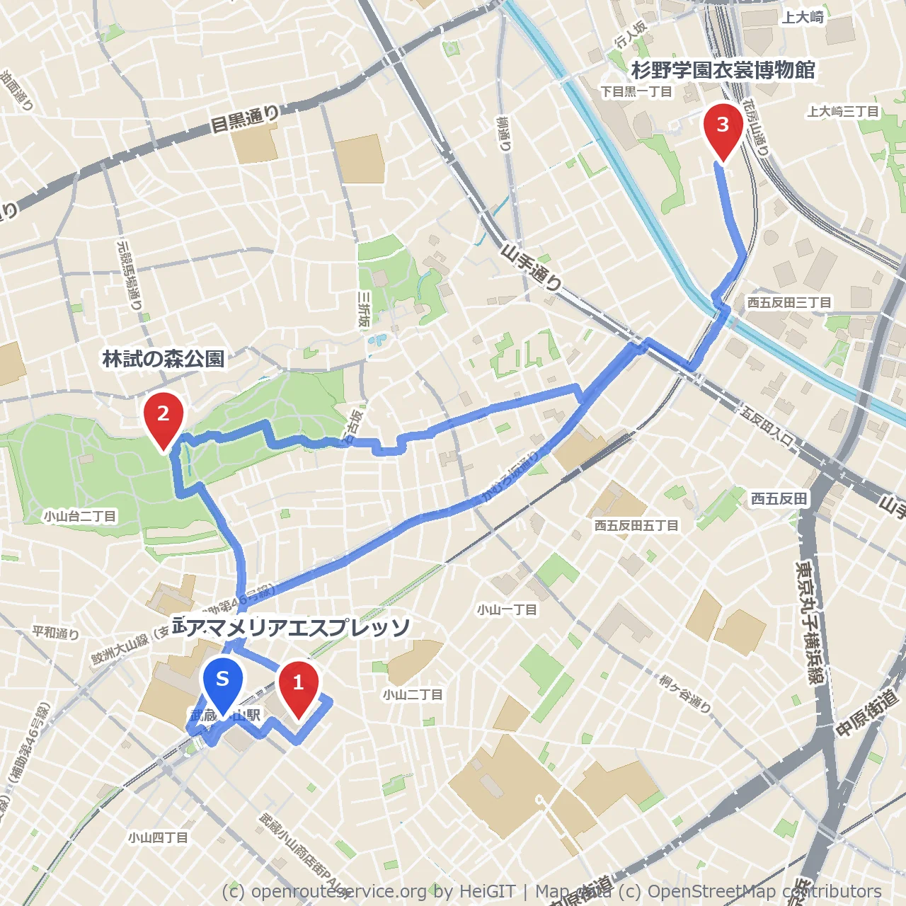 林試の森と杉野学園衣裳博物館をめぐる静かな散歩 のコースマップ