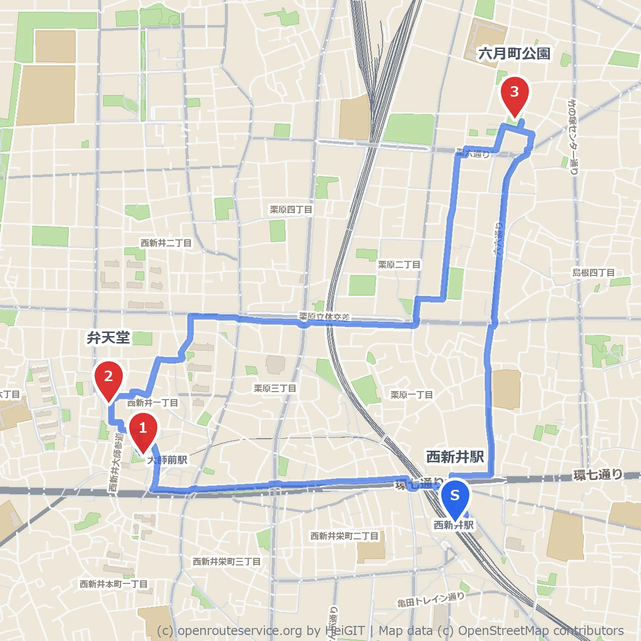 西新井大師ぼたん園と弁天堂 四季の公園散歩 のコースマップ