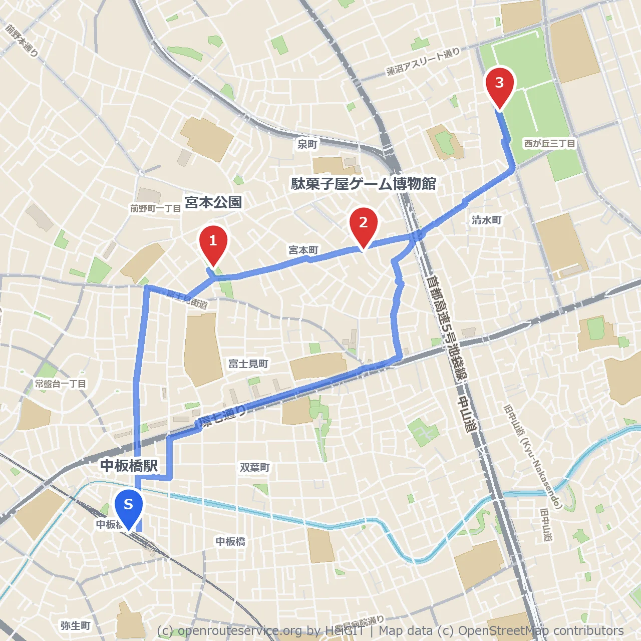 宮本公園とスポーツ科学センターを結ぶ文化探訪コース のコースマップ