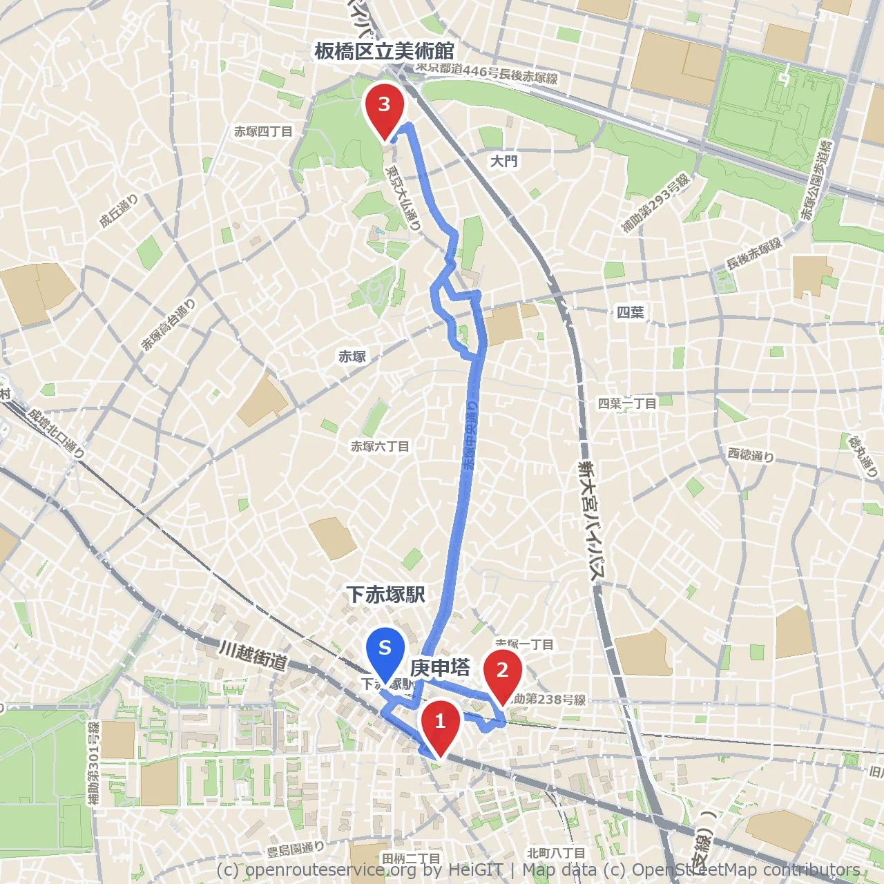 庚申塔からそよかぜ公園を通る自然と歴史の道 のコースマップ