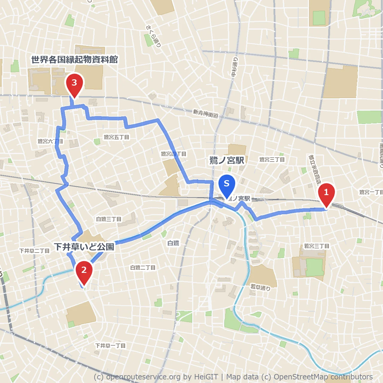 Kasei-chan像と下井草公園を巡る風景道 のコースマップ