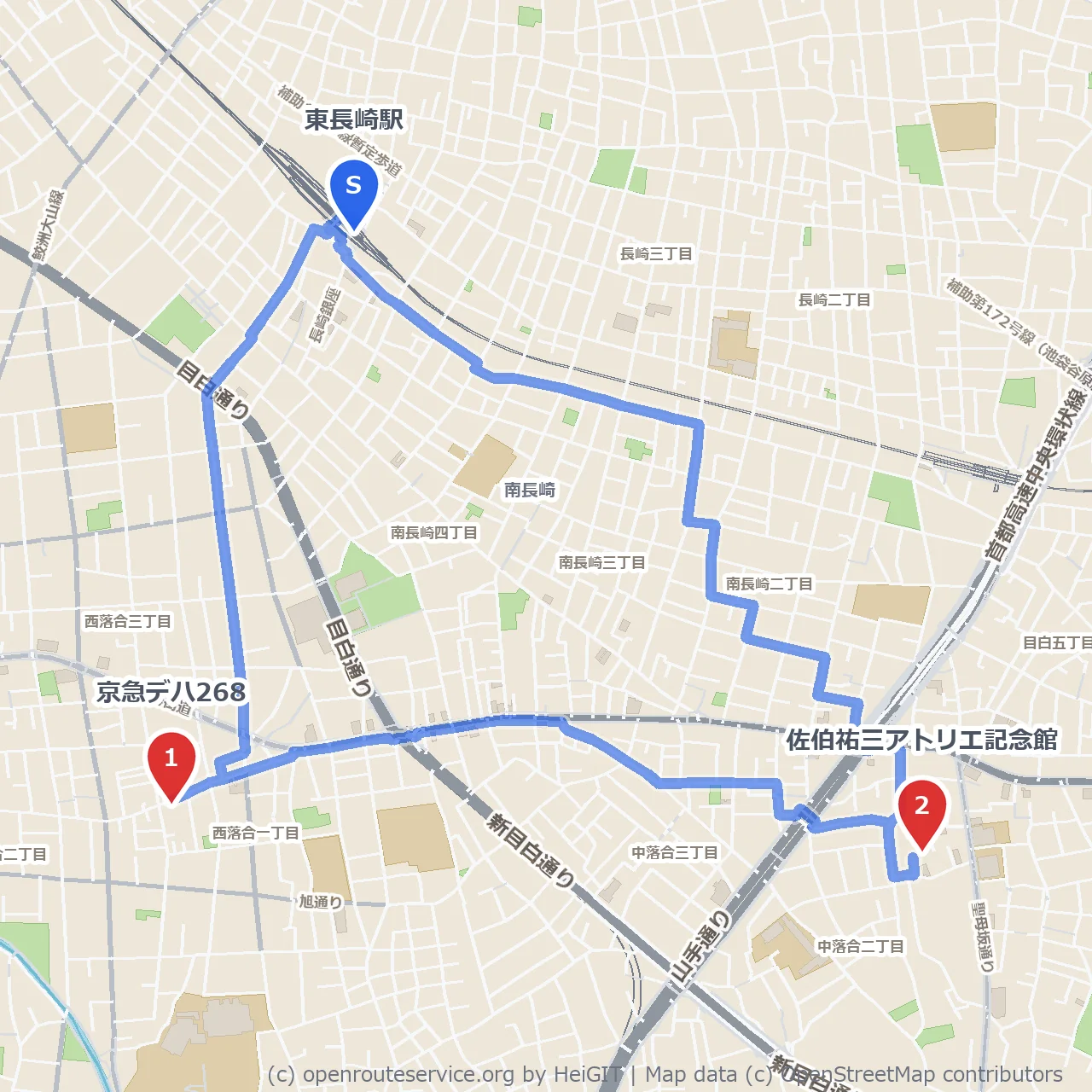 京急デハと佐伯祐三アトリエ記念館の文化散歩道 のコースマップ