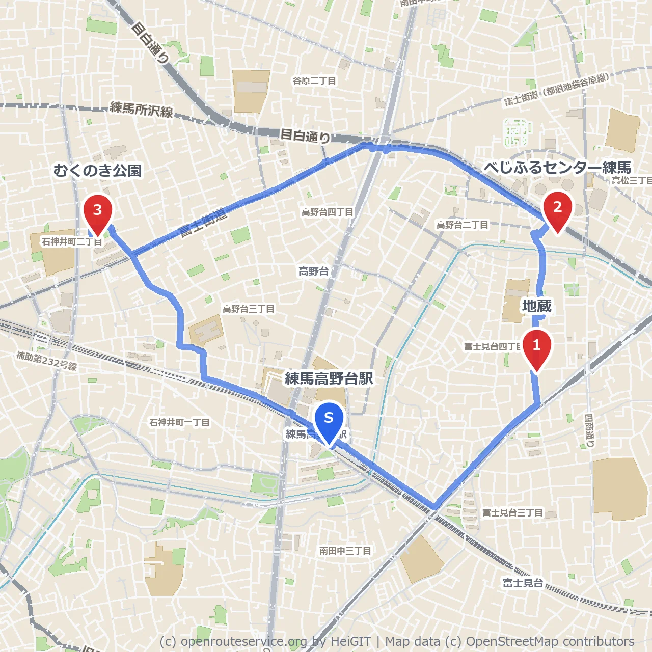 地蔵からべじふるセンター経由むくのき公園散歩道 のコースマップ