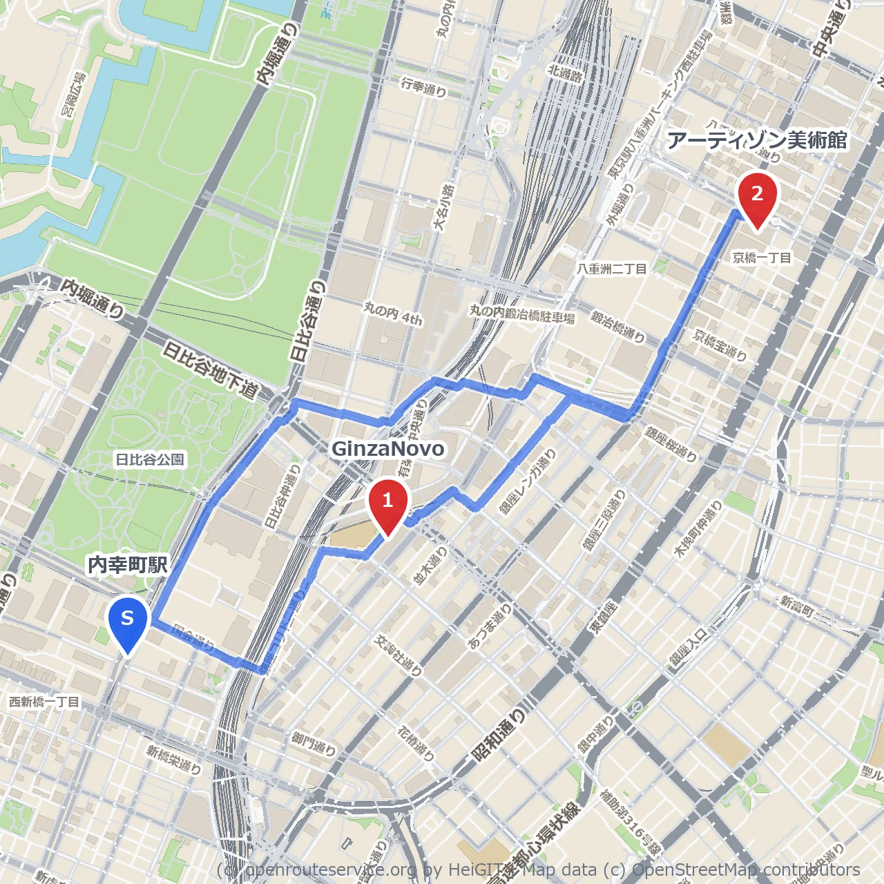 銀座の新名所からアーティゾン美術館へ散策 のコースマップ