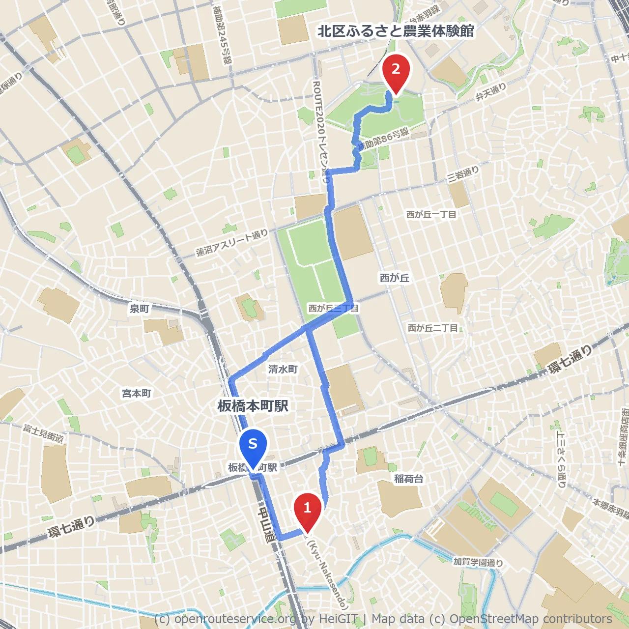 本町にぎわい広場から農業体験館までの穏やかな散歩道 のコースマップ