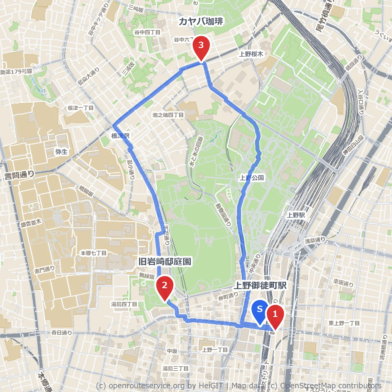 QUARK MUSEUMと旧岩崎邸庭園を巡る珈琲時間 のコースマップ