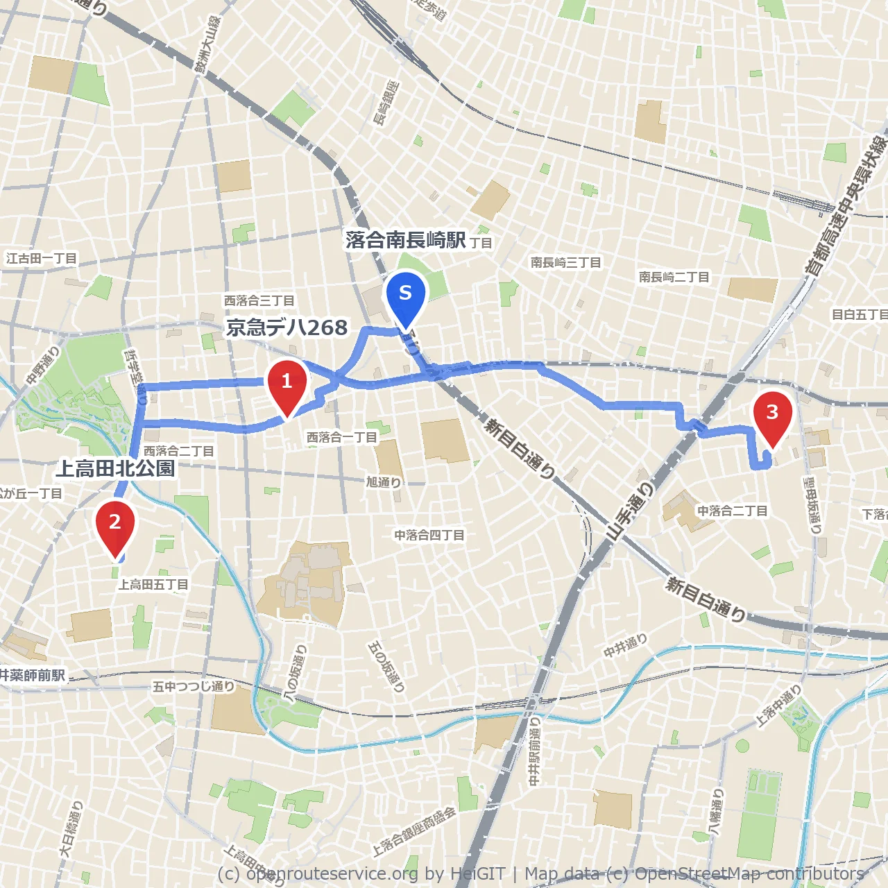 京急デハ268と上高田北公園で巡る佐伯祐三ゆかりの道 のコースマップ