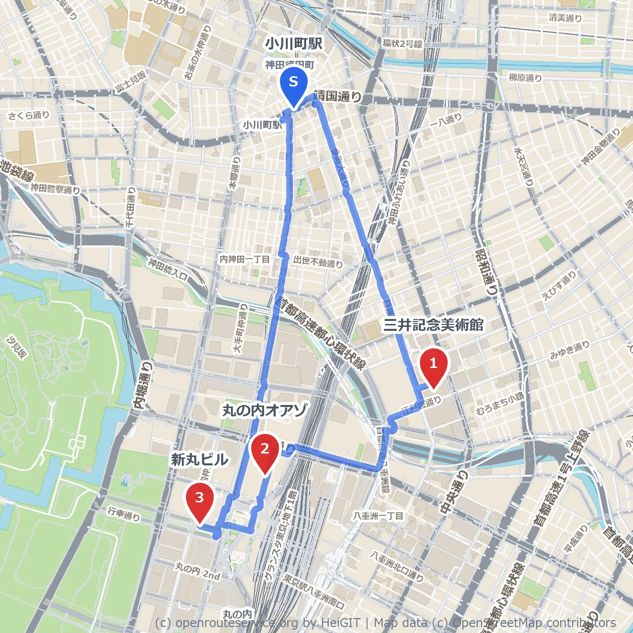 三井記念美術館と丸の内オアゾで文化を感じる道 のコースマップ