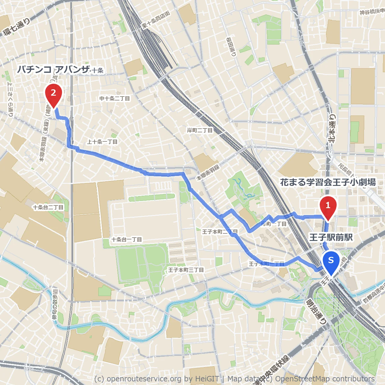 王子の舞台と賑わいを感じる4.5km散歩 のコースマップ