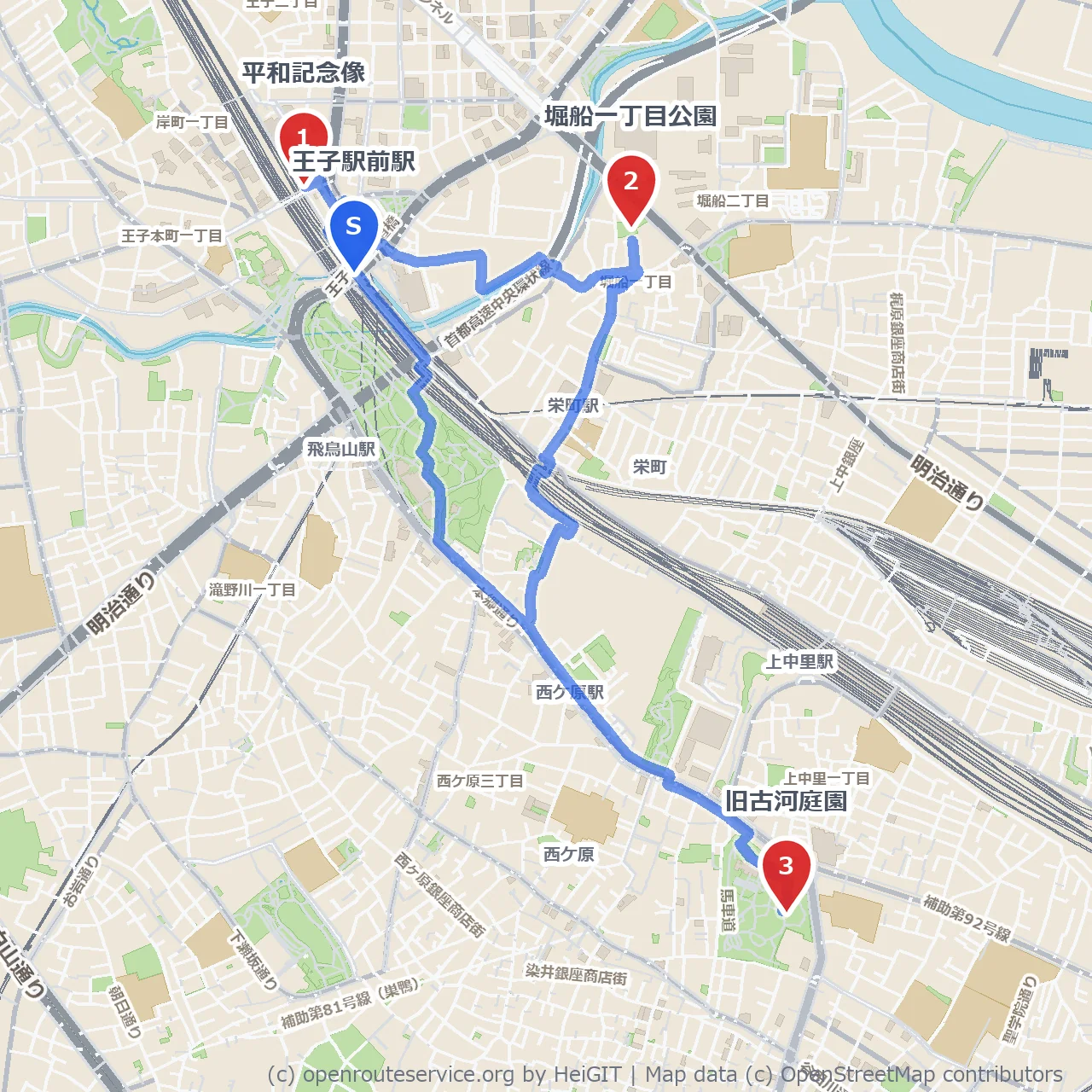 歴史と自然が息づく旧古河庭園までの散策路 のコースマップ